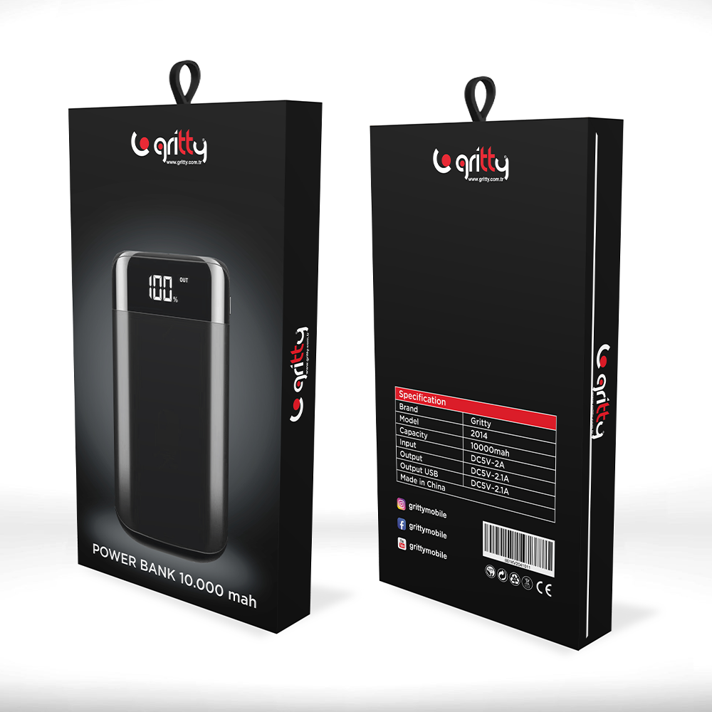 Gritty 10.000 mAh Hızlı Şarj Özellikli LCD Göstergeli Powerbank
