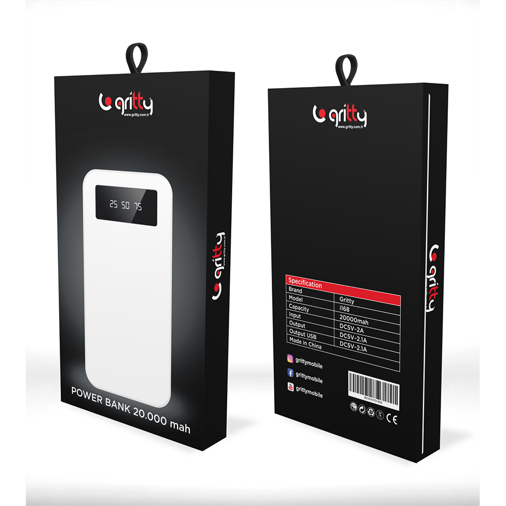 Gritty 20.000 mAh Hızlı Şarj Özellikli LCD Göstergeli Powerbank
